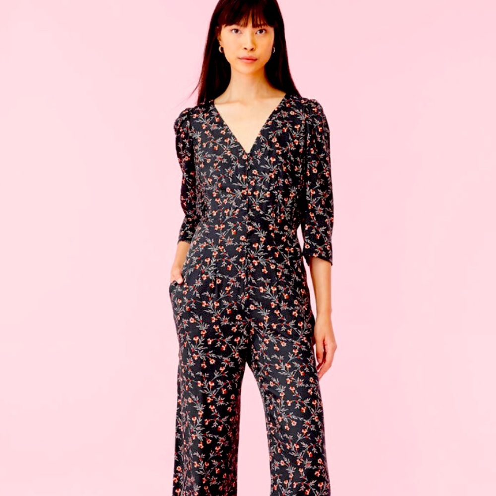 Lia Floral silk twill Jumpsuit Rebecca Taylor
